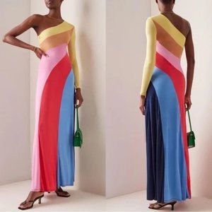 NWT Serena One Shoulder Rainbow Long Dress